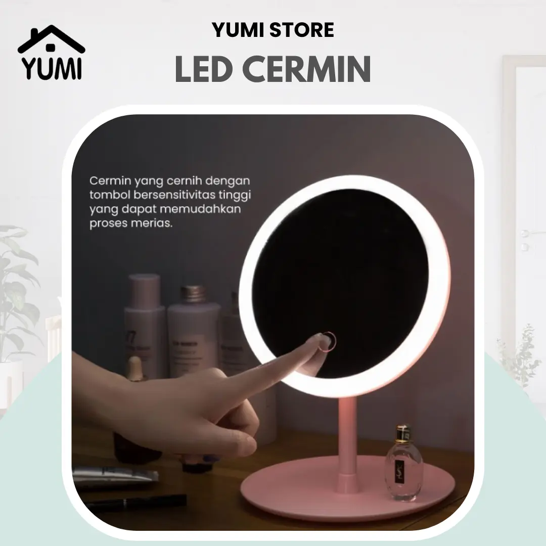 Factory Outlet YUMI Store Cermin Make up Meja Dengan Lampu LED Touchscreen Rotasi 90 Derajat