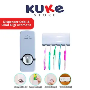 Dispenser Odol Tempat Sikat Gigi TOUCH ME Rak ToothPaste & Brush Set WHITE Otomatis Pasta Holder