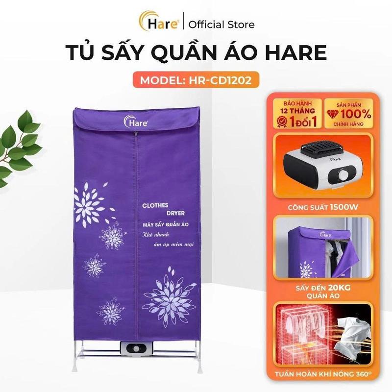 Tủ Sấy Quần Áo Hare HR CD1202 1500W Sấy Nhanh 25kg Diệt Khuẩn Đa Năng Gia Đình Bảo Hành 12 Tháng