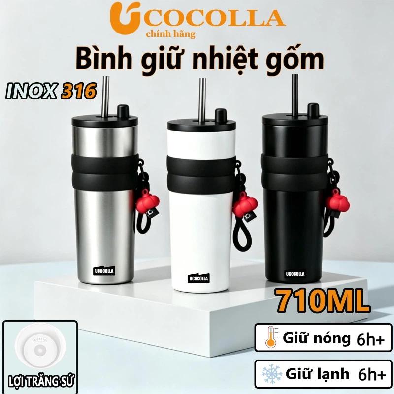Ly giữ nhiệt 710ml có ống hút quai xách, inox 316 tráng gốm giữ nhiệt nóng lạnh