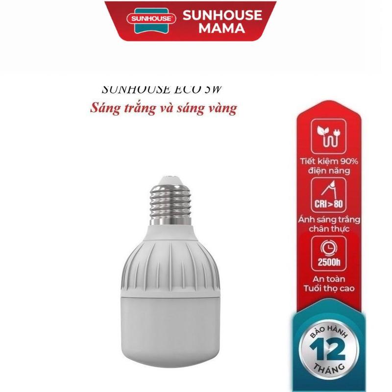 BÓNG ĐÈN LED BULB SUNHOUSE ECO 5W, Chip LED chất lượng cao, Độ bền cao lên tới 25.000h , Tiết kiệm 80% điện năng