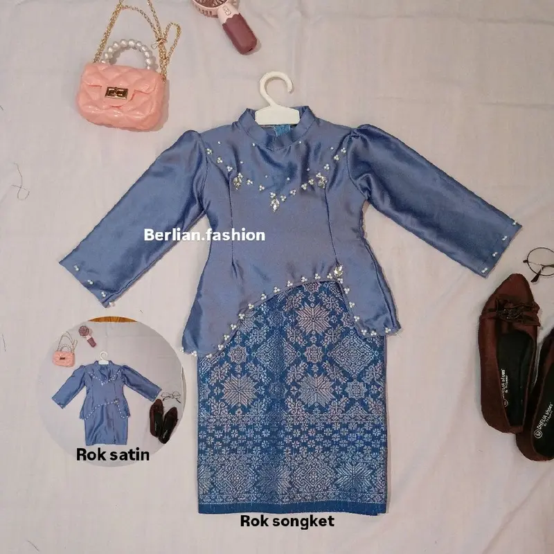 3 COD Termurah! Oneset anak melayu  baju dan rok songket dan rok satin perempuan cewek Malaysia look 1 sampai 13 tahun kurung pesta Baju setelan 6