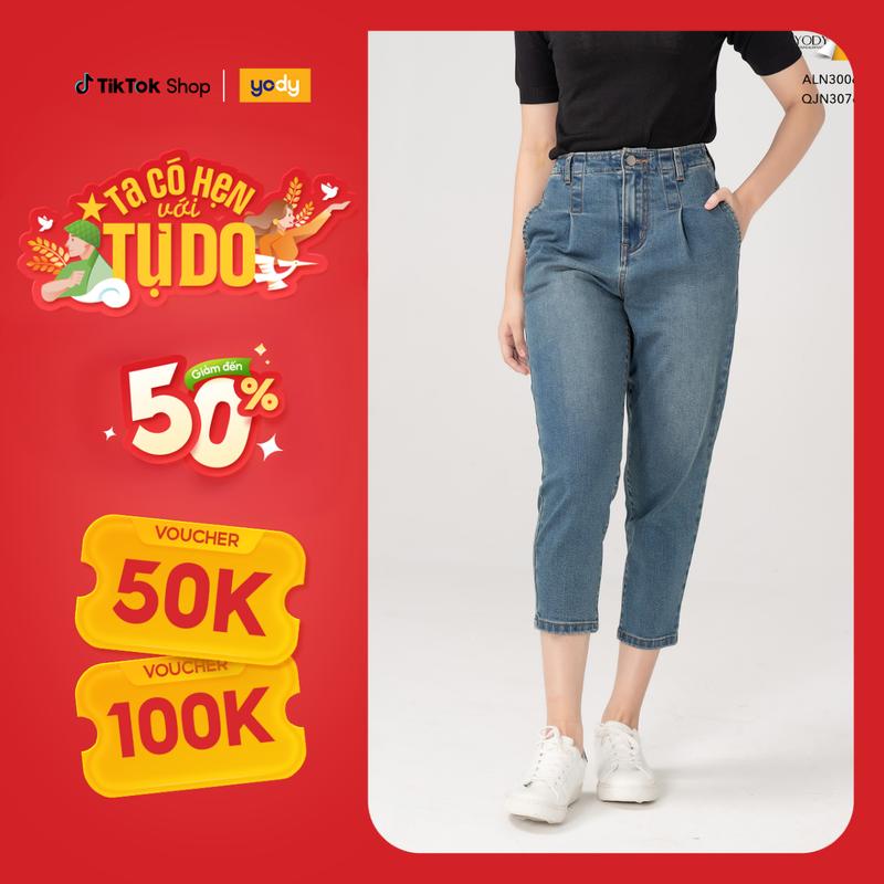 [ Đồng giá ]YODY Quần Jean Baggy Nữ Cạp Cao Tôn Dáng Che Khuyết Điểm Có Size Bigsize QJN3076