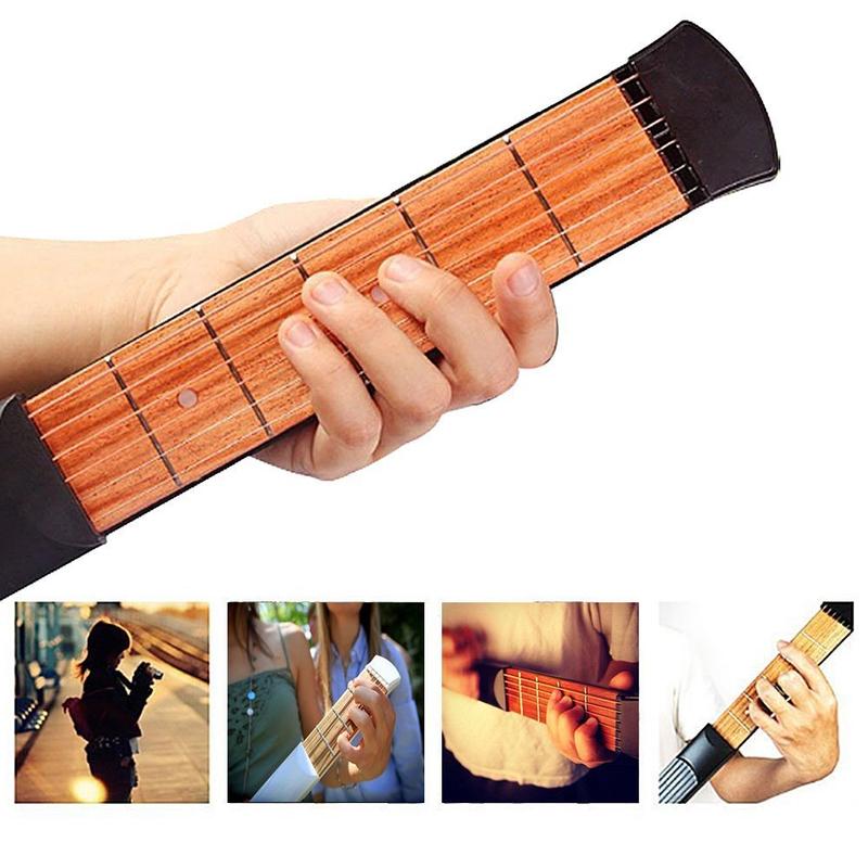 Product Introduction of 6th Fret Portable Maple Pocket Guitar Cute Musical Beginners Practice Tool Finger Power Chord Conversion Trainer DDJ 12
