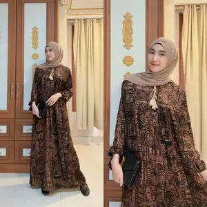 Gamis Etnik Motif Songket Kain Rayon Premium Tebal LD120 Halus Adem Busui Friendly Resleting Depan