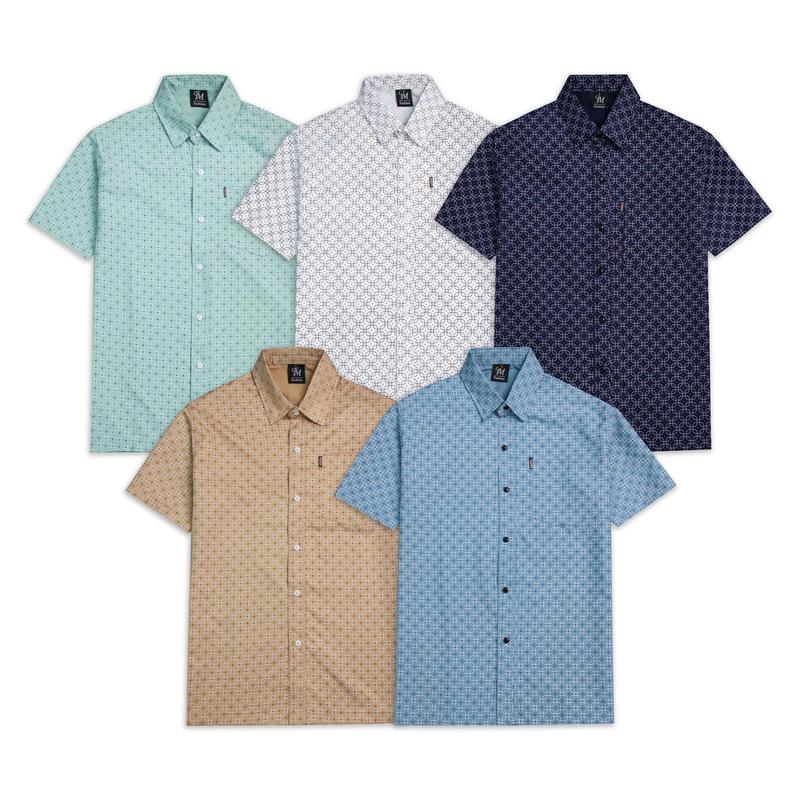  Tomen Áo Sơ Mi Nam Trung Niên Tay Ngắn Vải Lụa Họa Tiết MÓC XÍCH Đơn Giản Có Túi Vạt Ngang Thoải Mái Sang Trọng 