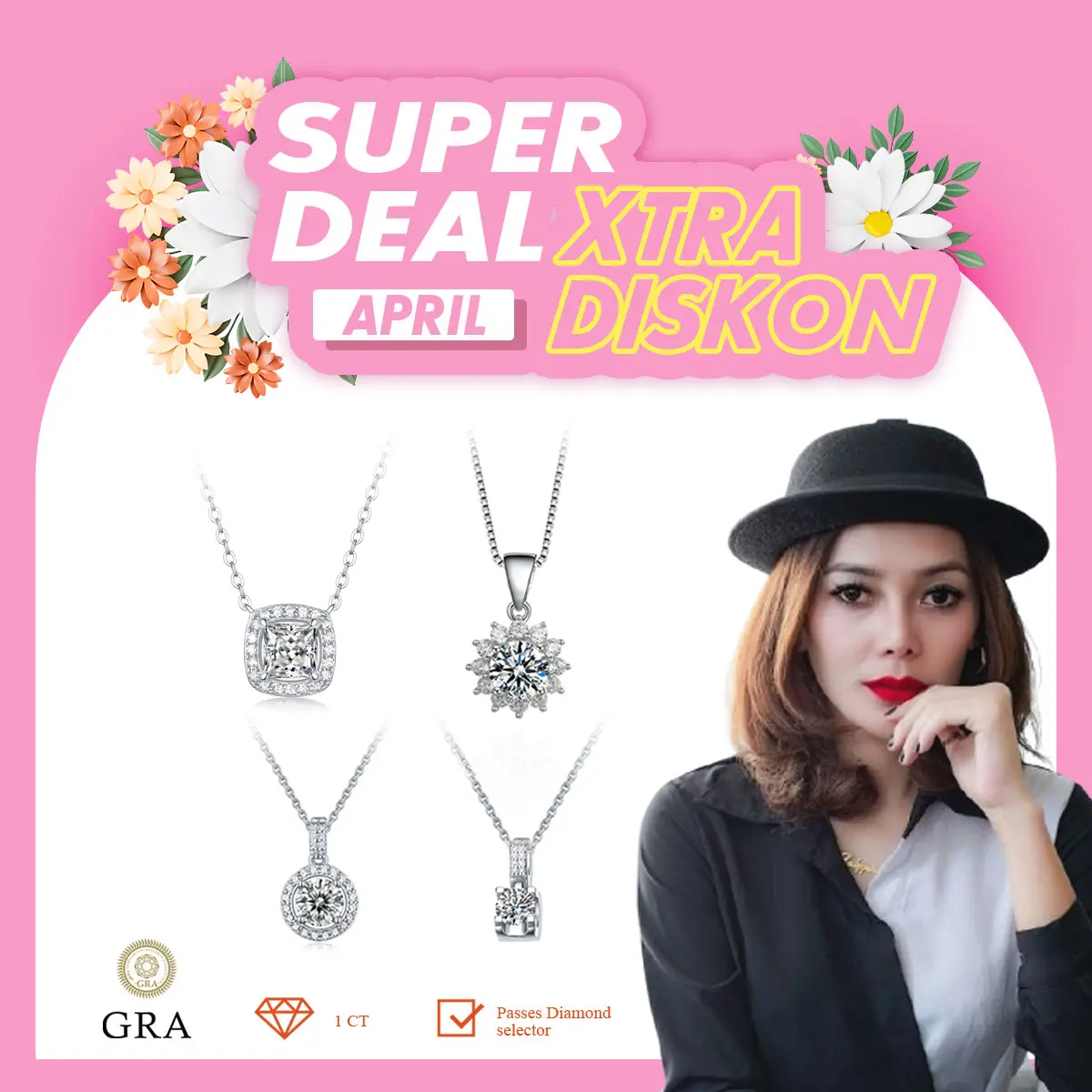 [Super Deal Mei Extra Discount] Kalung Wanita Moissanite S925