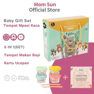 Momsun 6 in 1 Set Tempat MPASI Kaca Hampers Baby Gift Set Wadah MPASI Kaca Kado Lahiran Bayi + Sendok MPASI Silicon Bayi Momsun 6 in 1 Set Tempat MPASI Kaca Hampers Baby Gift Set Wadah MPASI Kaca Kado Lahiran Bayi + Sendok MPASI Silicon Bayi