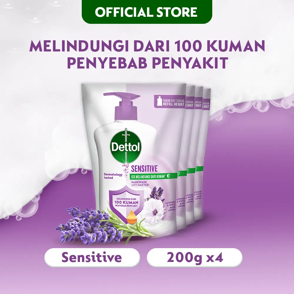 Dettol Sabun Cuci Tangan Anti Bakteri Sensitive 200ml x4