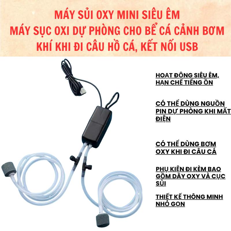 Máy Sủi Oxy Mini Kết Nối USB - Sục Khí Oxi Cho Bể Cá Cảnh Siêu Nhẹ Và Yên Tĩnh