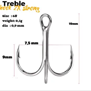 10 pcs treble hook stenlis 2X strong size#6