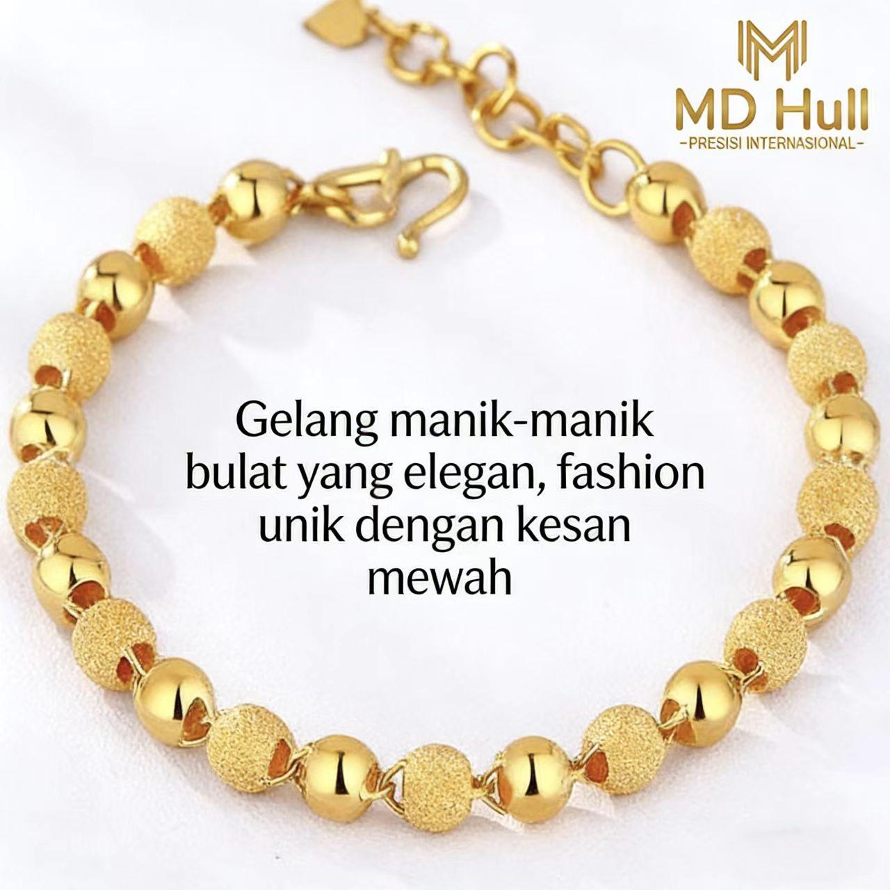 【MD Hull】Gelang Manik-Manik Bulat Emas | Tekstur Polos & Bertekstur, Elegan dengan Kesan Mewah (Stok Tersedia)