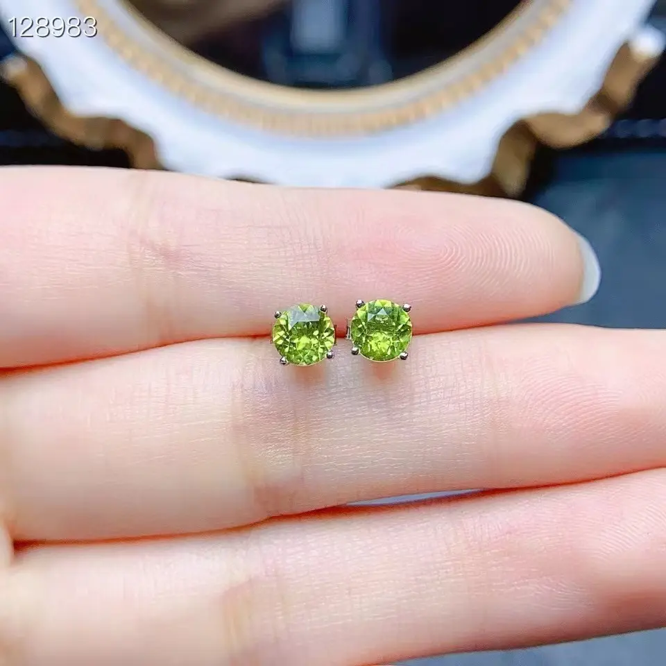 0061 S925 Natural Peridot Simple Earrings (Main Stone 5*5mm)