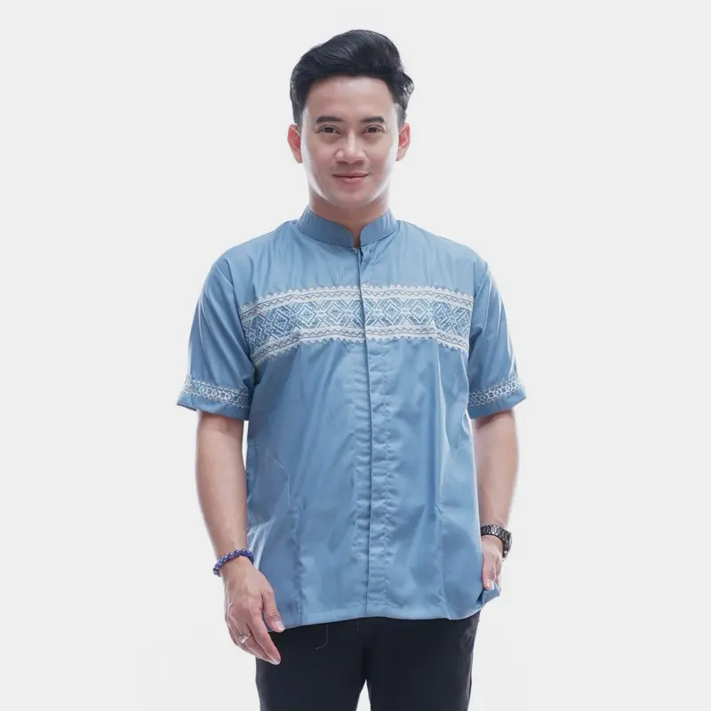 Al-khaj Baju Koko Muslim Bordir Pria Dewasa Lengan Pendek 5