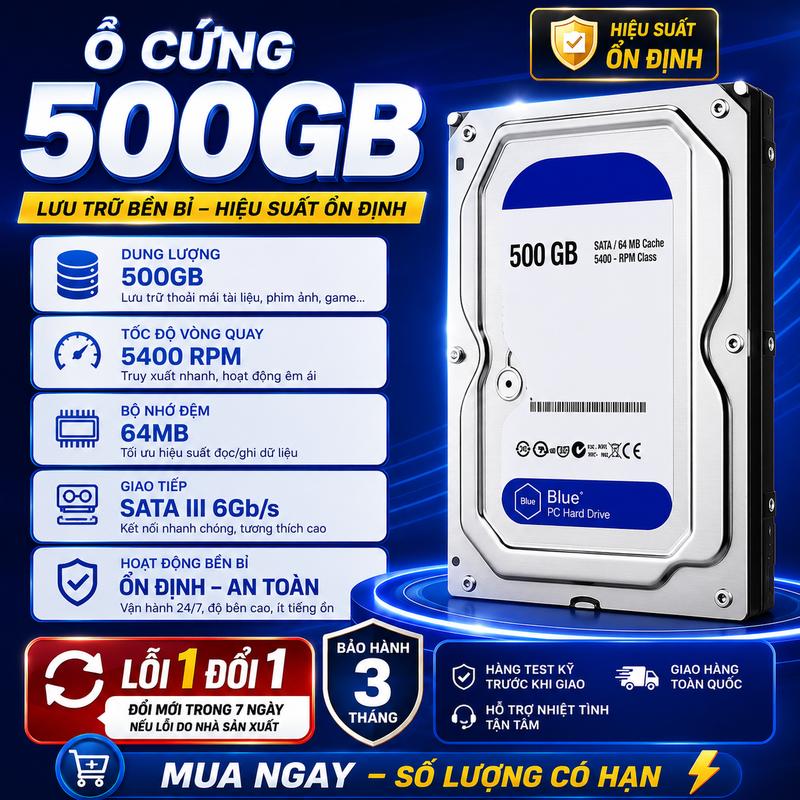 Ổ cứng HDD 3.5inch 500GB dung lượng lớn gắn PC lưu trữ dữ liệu, làm dock ổ cứng di động, đầu ghi camera, bảo hành 3 tháng máy tính 1tb