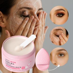 桜クレンジングバーム、敏感肌用やさしいメイク落とし、洗顔パフ付きフェイスメイク落とし、レディース向けフェイシャルクレンジング製品