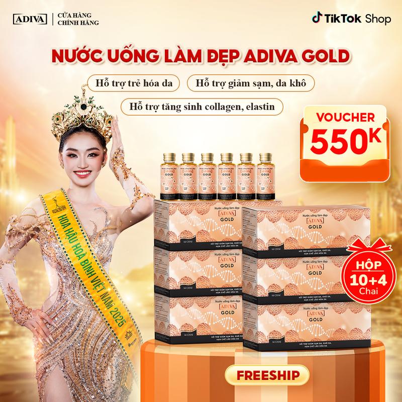 Combo 6 Hộp Nước Uống Làm Đẹp Collagen ADIVA Gold -Giúp Da Giảm Nếp Nhăn Và Chống Lão Hóa