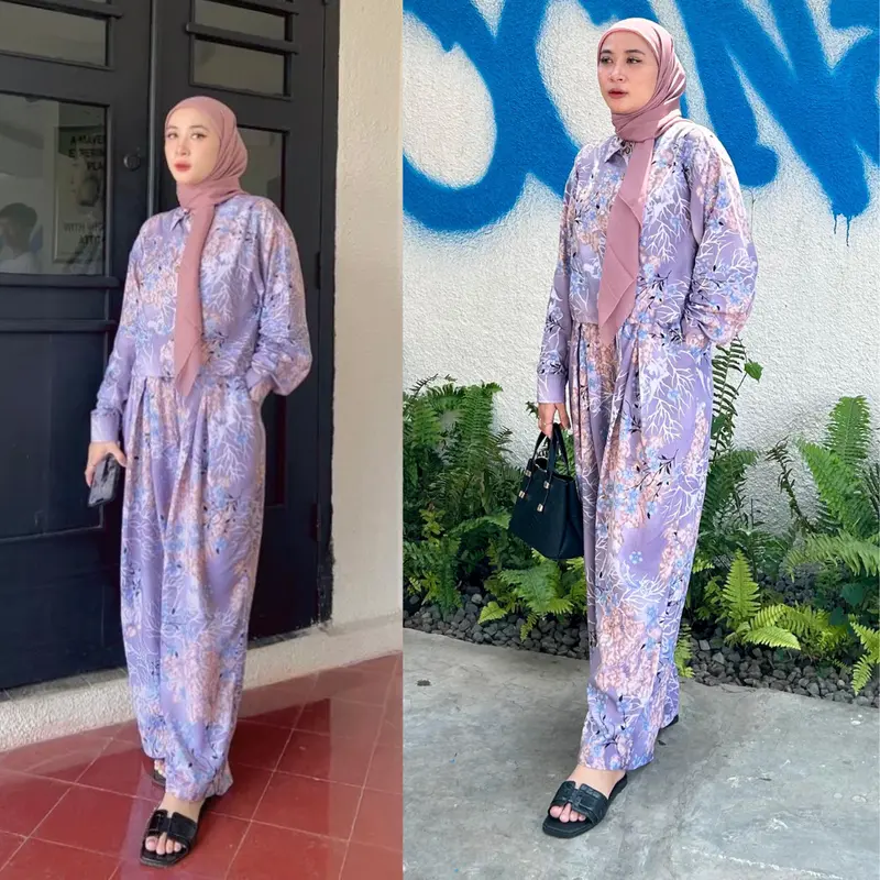 Setelan Dewasa Rayon diamond printing  Motif Terbaru Wanita Dewasa Lengan Panjang Full kancing @mamakgadis Celana Baju Muslim Baju 5