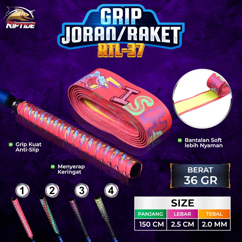 GRIP JORAN PANCING & RAKET BADMINTON RIPTIDE RTL-37 - ANTI SLIP & SERAP KERINGAT