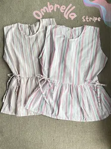 MYLOVA Ombrelli Stripe - Inner Blouse Tanpa Lengan Bahan Katun Yanded Motif Salur Ruffle Adjustable - Lingkar Dada 110 cm Panjang 65 cm