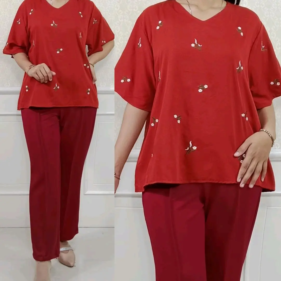 Setelan 2159 Original Bordir  Mat : atasan Rayon Twill import & celana Scuba