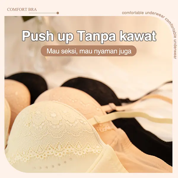 【Orifree】 Bh Push Up Bra Wanita Breathble Anti-slip Cup Tebal Cantik Tipis Busa bh  oversize 3