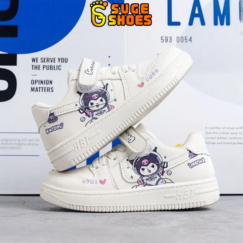 SUGE Kuromi Leather Shoes for Kids Girls Korean Style Soft Bottom Casual Fashion Sneakers