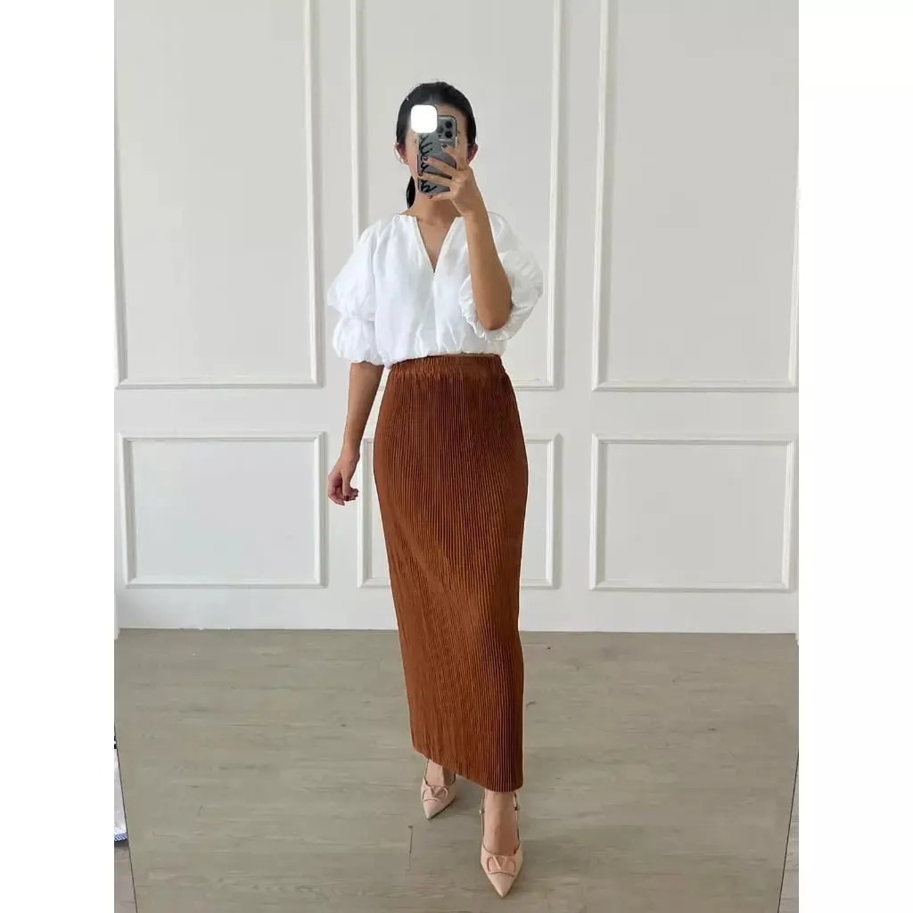 HNGK Rok Plisket Lidi Korean Span / Pleated Span Skirt Karet Nyaman Dewasa (08) Bawahan Panjang