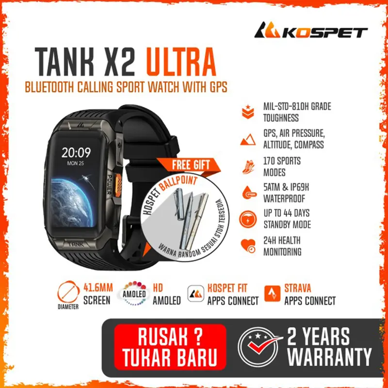 Kospet Tank X2 Ultra Bluetooth Calling Rugged Sport Smartwatch Smartband GPS 1.64" Amoled Fitness Tracker 5ATM 0