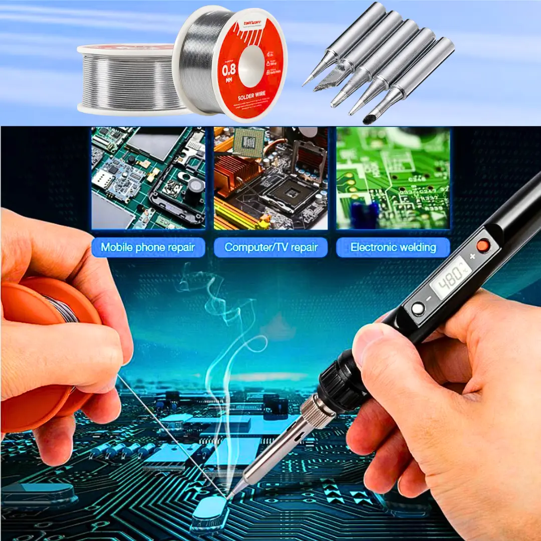 ORI Taffware 908S Solder Listrik + timah set Mata 5 pcs lengkap 80W 220V
