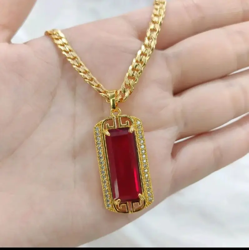 Kalung Perhiasan wanita permata merah ,hitam,ungu,biru panjang kalung 60 cm    Rantai Gold 2