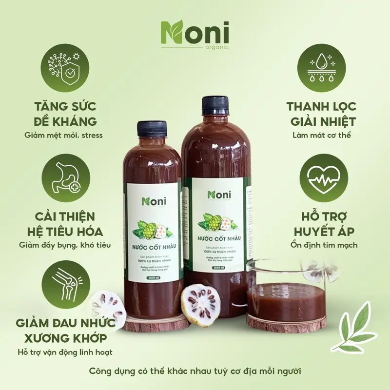 Nước Cốt Nhàu Ngâm Đường Phèn 100% Tự Nhiên, Không Chất Bảo Quản, Tốt Cho Sức Khoẻ, 10 Chai 1000ml Tặng 1000ml 0