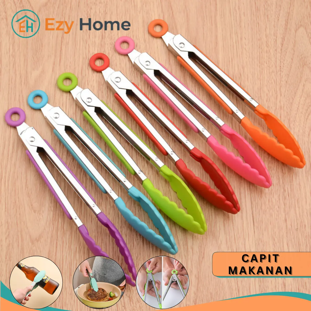 Ezy Home - Capitan Makanan Stainless Steel Ujung Silikon – Food Tong Dapur Anti Panas untuk BBQ & Masak