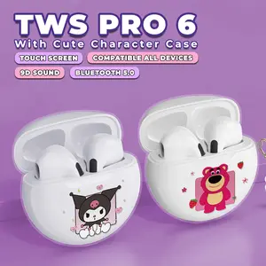 Pro 6 TWS Earphone Headset Bluetooth Nirkabel Kontrol Sentuh Bass Stereo 9D Headphone Telepon Laptop Wireless