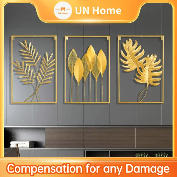 Metal Wall Decor with Square Frame For Living Room House Decorations Gold Ginkgo Leaf Wall Stickers