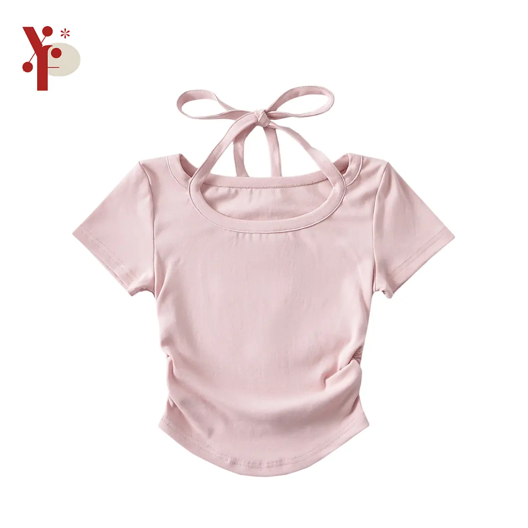 Yoona BJ414 Tshirt Crop Top Cewek Oversize Spandek Korean Wanita Sexy Lengan Pendek Leher Tali Leher Fashion Atasan Baju Polos Kaos