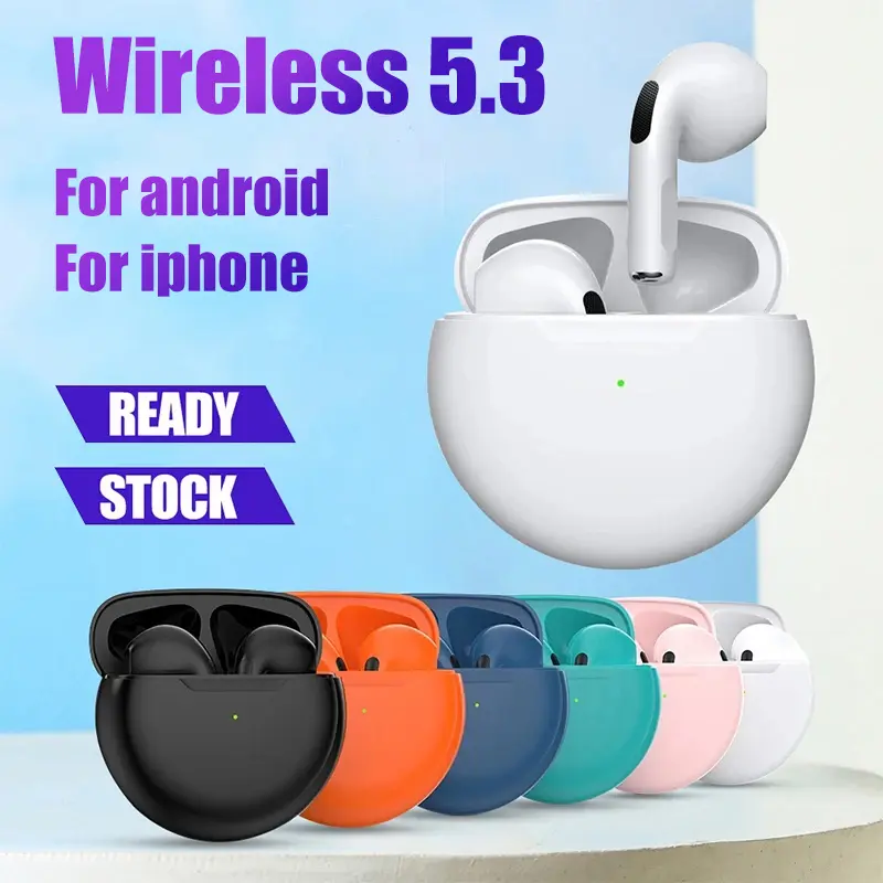 Tai nghe Pro 6 Pro6 nguyên bản, tai nghe không dây mini Bluetooth 5.0, tai nghe nhạc âm thanh nổi độ trung thực cao cho Huawei Xiaomi iPhone Nhét Tai Earphone