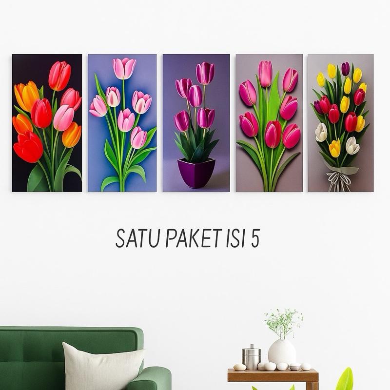 Hiasan Dinding Motif Bunga Tulip Paket 5 pcs / Papan mdf Ukuran 15x30cm ...