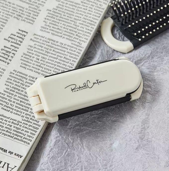 Lược đệm khí, màu trắng sữa, Cầm Tay và Có Thể Gập Lại, Lược túi khí mini, có gương, dành cho phụ nữ