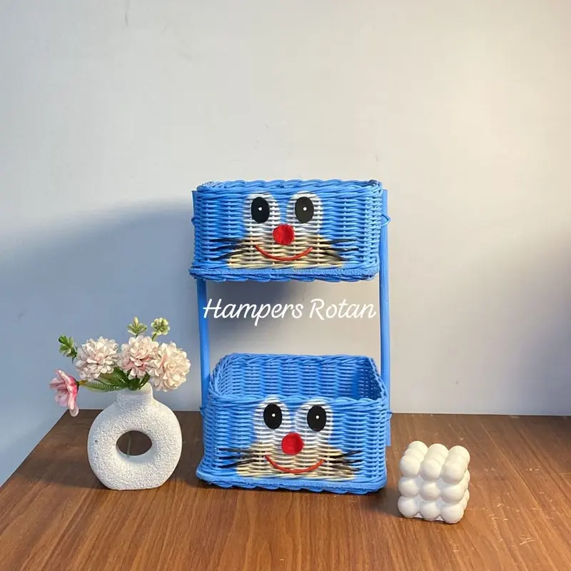 Rak Susun Kotak Rakit Sendiri Susun 2 Serbaguna/ Rak Bumbu Rotan/ Rak Kosmetik/ Hampers Rotan 2