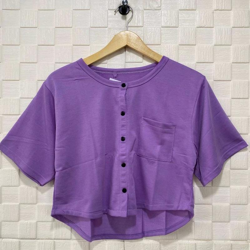 ATASAN CROP TOP KANCING OVAL PENDEK KANTONG POLOS WANITA / ATASAN WANITA / BAJU WANITA KEKINIAN 2