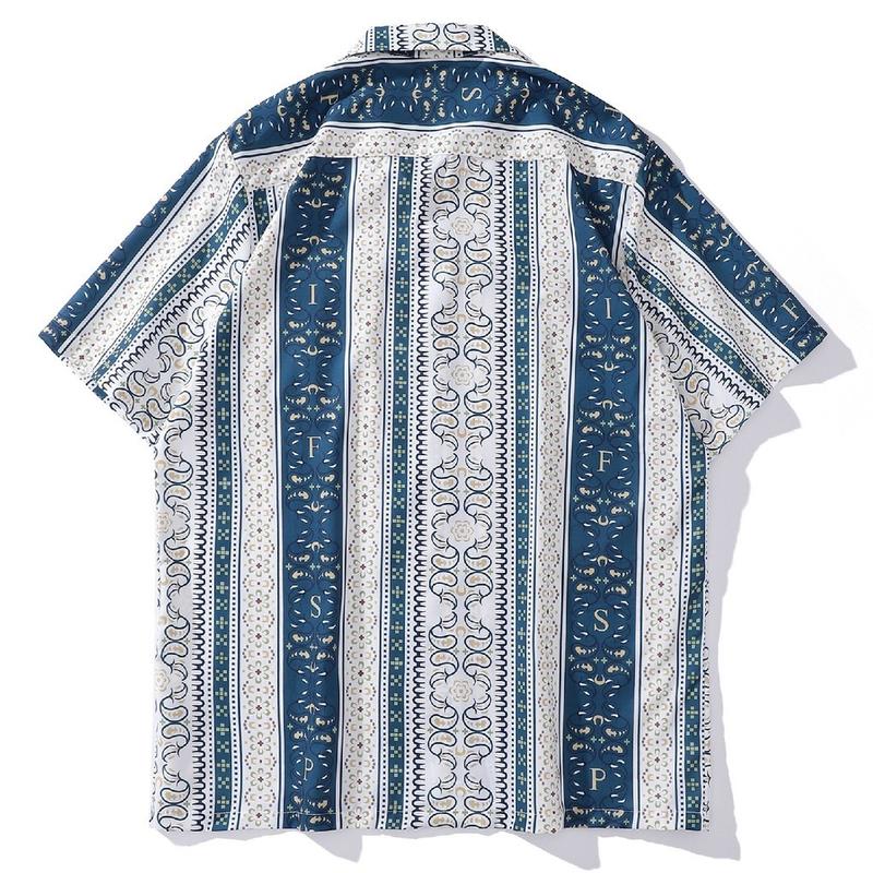 Stretch Fabric Does Not Fade Striped Flowers Batik Modern Pocket Loose Short Sleeve Men's Shirt Kain Pantai 4