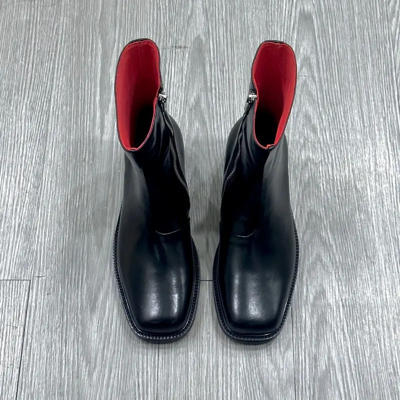 Giày boots nam Zip Mũi Vuông Da Bò Italy (ý) đế gỗ phíp cao 4cm - Zip Boots Square Toes 5