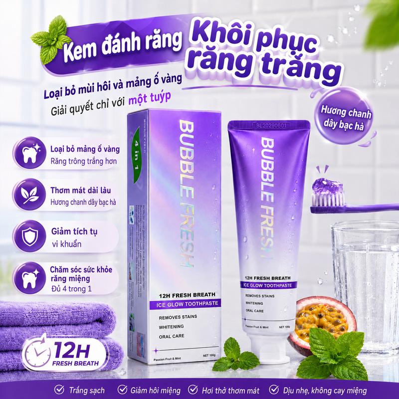 Kem Đánh Răng Cao Cấp BUBBLE FRESH Hương Công Nghệ Peptide Kháng Khuẩn Hiệu Quả…