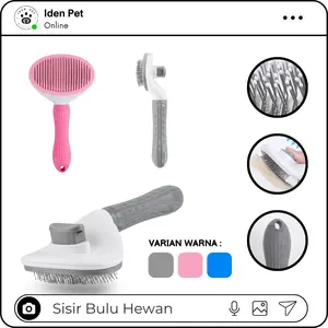 Sisir Grooming Bulu Hewan Anjing Kucing Dengan Tombol Pembersih Otomatis Pet Hair Brush Dog Comb