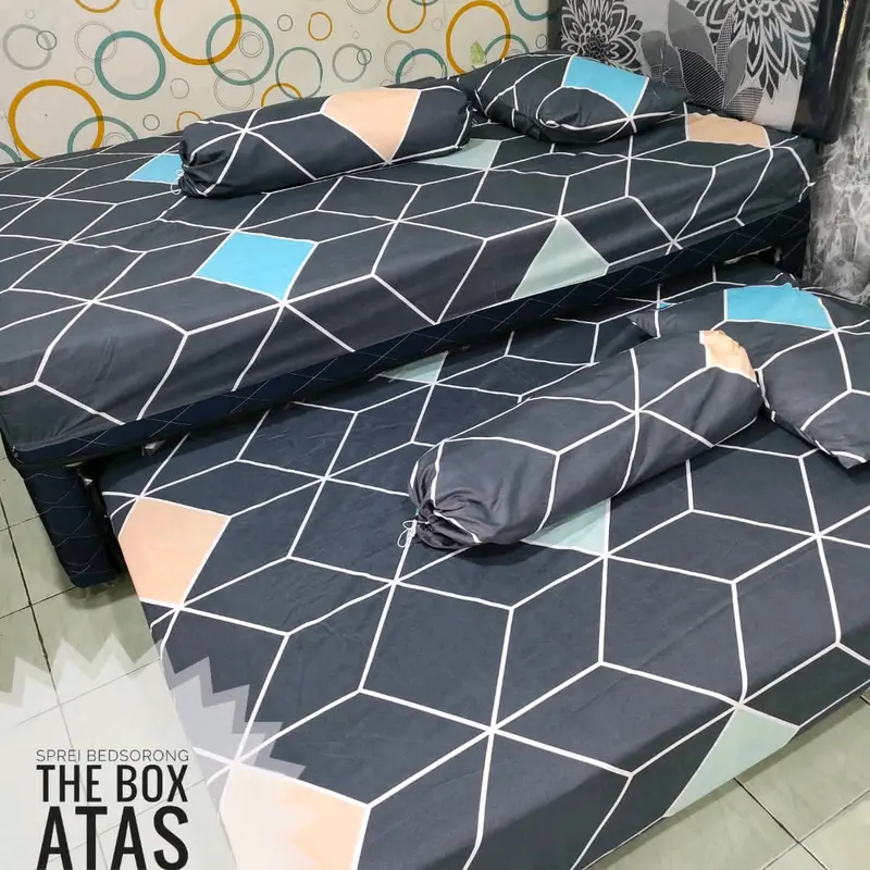 sprei bed sorong bed atas bawah ukuran 120 Katun Bunga 8