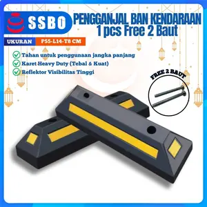 SSBO Pengganjal Ban Mobil Anti Mundur Karet Stopper Wheel Terlaris P55-L14-T8cm 1 PCS Free 2 Baut Made in Indonesia Material Karet Padat Kuat Tahan Lama