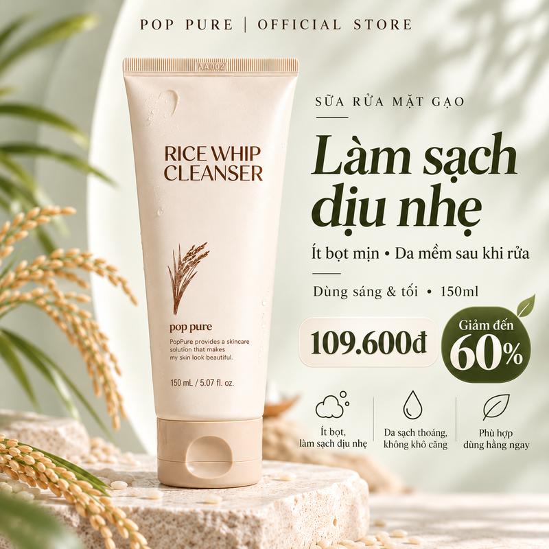 Sữa rửa mặt gạo POP PURE Hàn Quốc – Chiết xuất gạo 49.000ppm với axit…