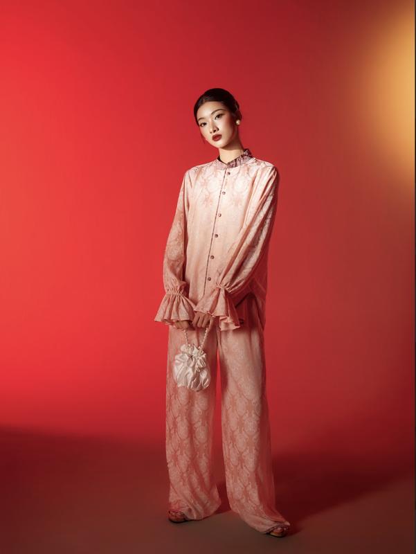  ENKA - Bộ lụa gấm VÂN DI - set pháp phục cách điệu hoạ tiết thọ dơi chất vải lụa gấm đồ lam đi chùa dáng áo bà ba 