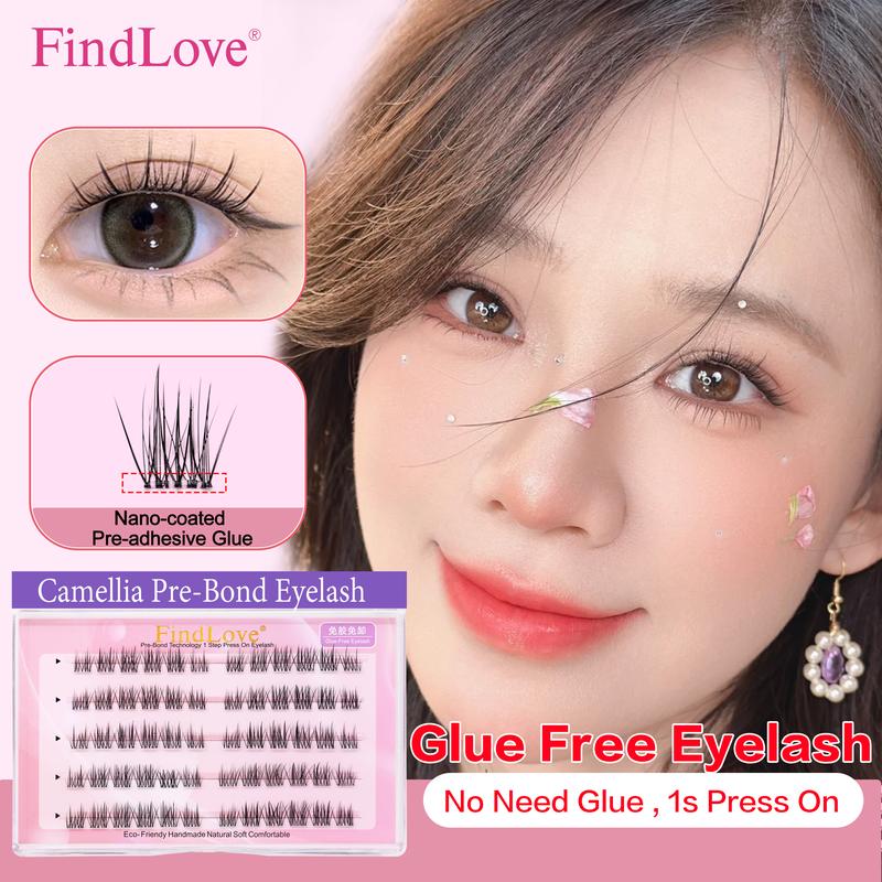 Product Introduction of FindLove Camellia Glue Free Eyelash Pre-Bond Technology  No Glue Needed  DIY Eyelash  1-Step Press On Lashes Self Adhesive Reusable Natural Segmented  Long Lasting  Eyelash Extensions gluefree lashes Cosmetic free Tweezer  Self-Adhesive C Curl Lashes 39